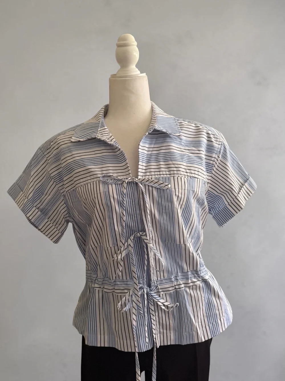 Striped Blue & White Tie-Front Shirt - Picture 2 of 3